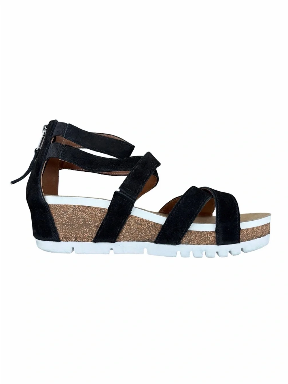 Josef Seibel Black Strappy Cork Wedge Sandals Quinn Soft Nubuck  Size 37 (6-6.5)